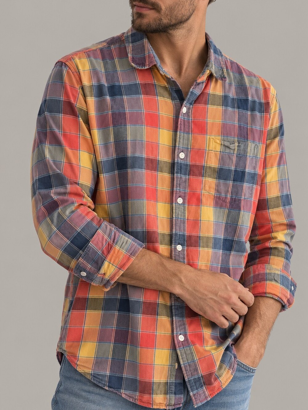 L.L. Bean Signature Slim Fit Plaid Cotton Button Down Shirt Mens Size Medium